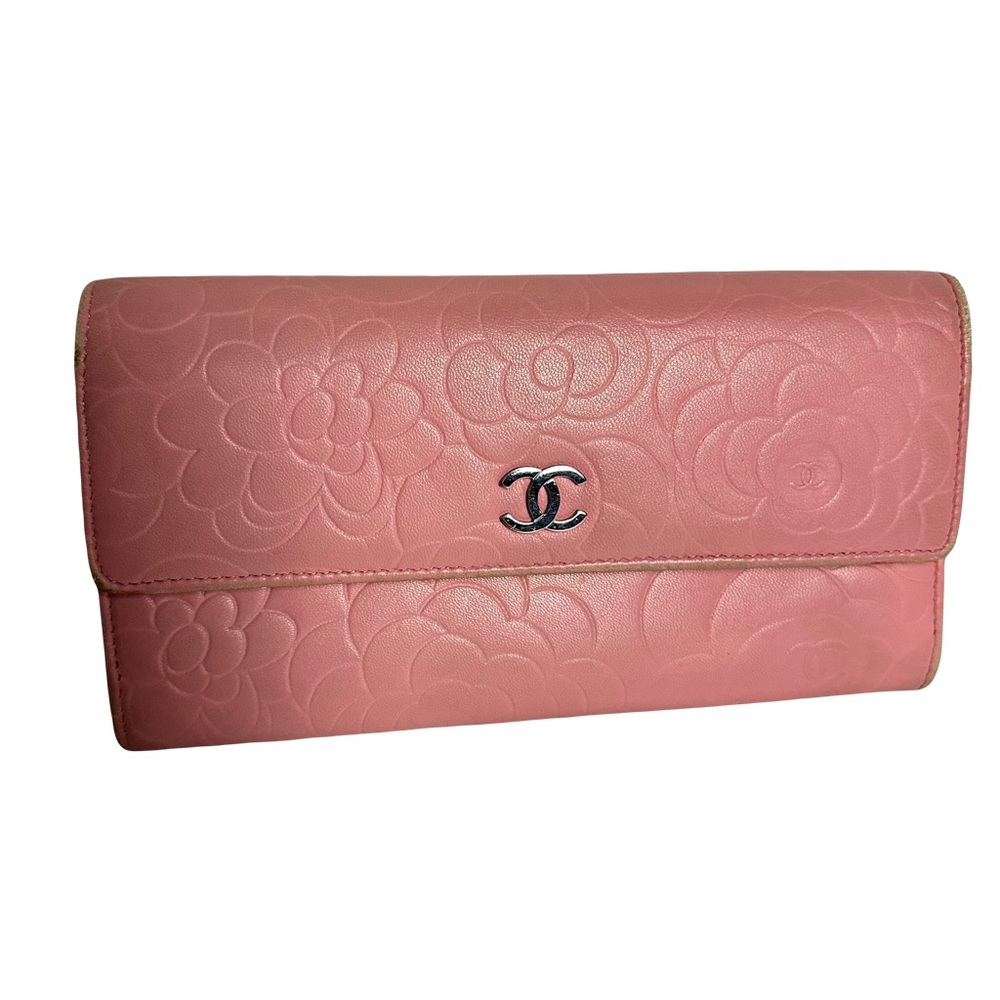 CHANEL Pink Floral Embossed Wallet - Picture 1 of 10